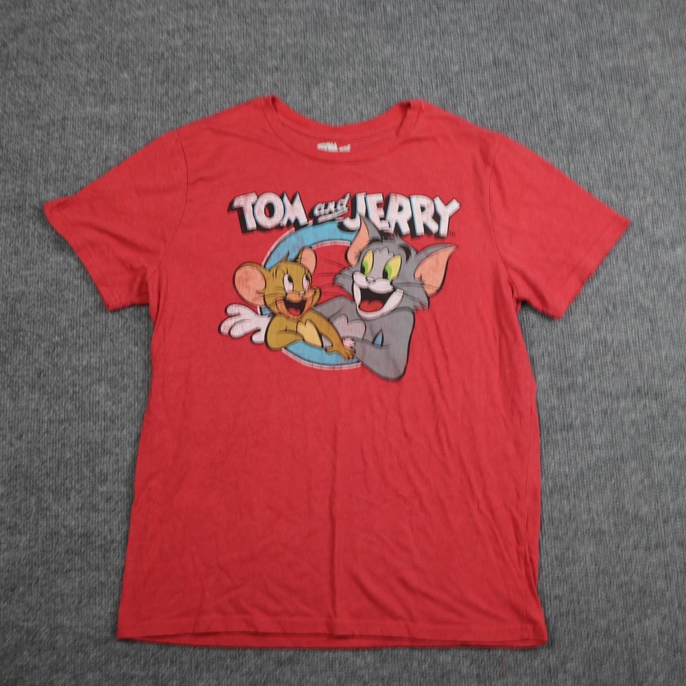Tom and Jerry Shirt Mens Large Red Graphic‎ Cartoon Tee 60/40 Cotton Polyester